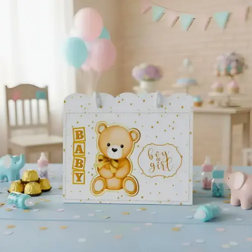 Kit Sacolinhas Personalizadas Ursinho Neutro Chá de Bebê