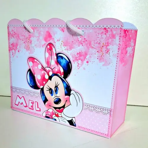 Sacolinha Personalizada Minnie Rosa Festa 19x15x7