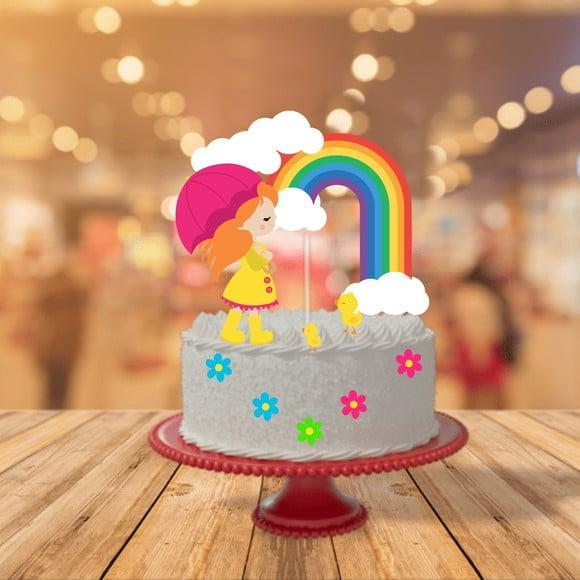 Arquivo Digital Topo de Bolo Arco Iris Menina em Camadas