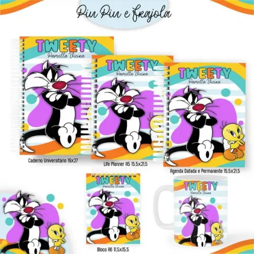 Combo de Capas Volta Ás Aulas Piu Piu e Frajola Png / pdf