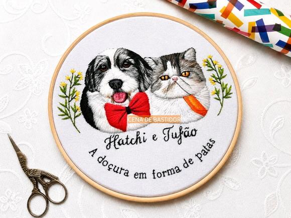 Retrato Bordado 2 Pets - Bordado Animais de Estimação - 20cm