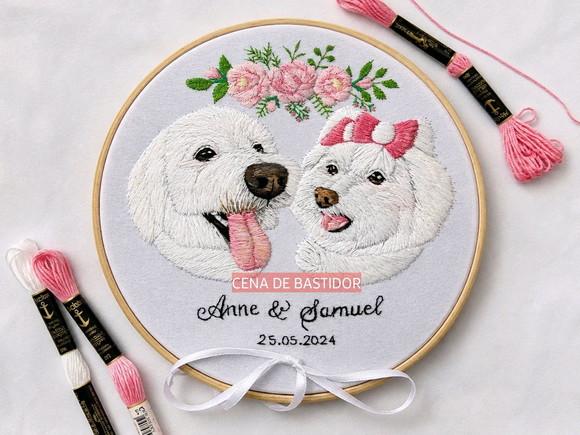 Retrato Bordado 2 Pets - Bordado Animais de Estimação - 20cm