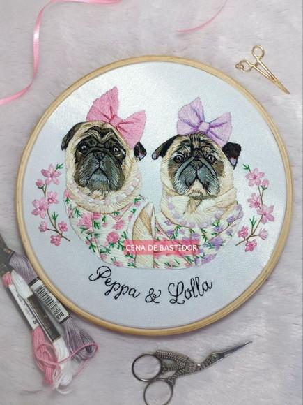 Retrato Bordado 2 Pets - Bordado Animais de Estimação - 20cm