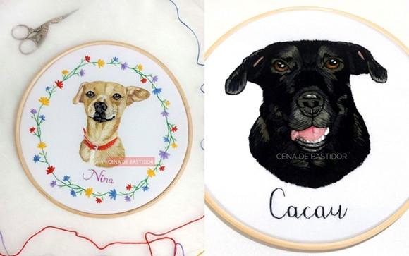 Retrato Bordado 2 Pets - Bordado Animais de Estimação - 20cm