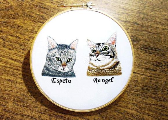 Retrato Bordado 2 Pets - Bordado Animais de Estimação - 20cm