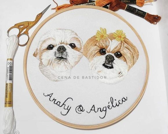 Retrato Bordado 2 Pets - Bordado Animais de Estimação - 20cm