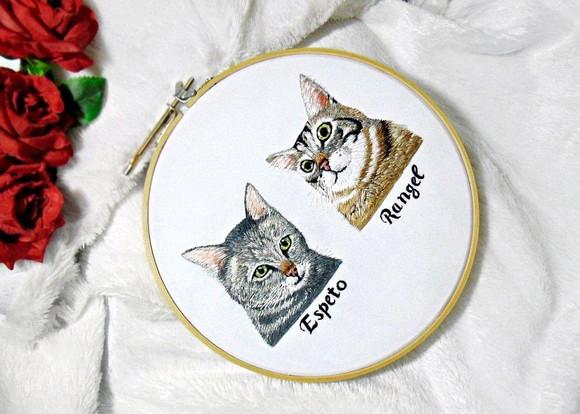 Retrato Bordado 2 Pets - Bordado Animais de Estimação - 20cm