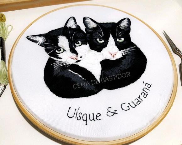 Retrato Bordado 2 Pets - Bordado Animais de Estimação - 20cm