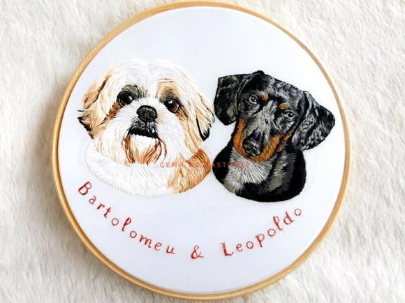 Retrato Bordado 2 Pets - Bordado Animais de Estimação - 20cm