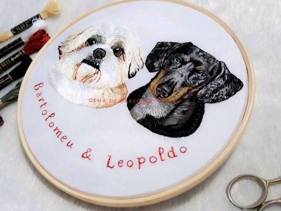 Retrato Bordado 2 Pets - Bordado Animais de Estimação - 20cm