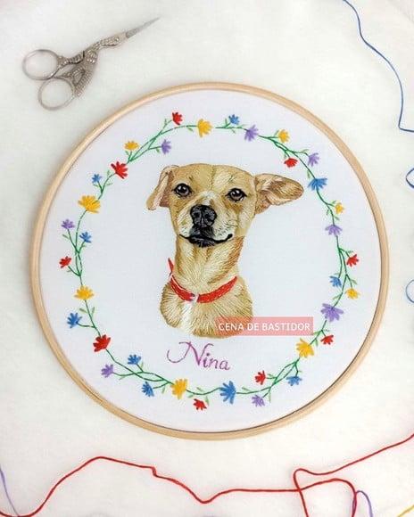 Retrato Bordado Pet - 20 cm - Bordado Animais de Estimação