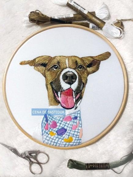 Retrato Bordado Pet - 20 cm - Bordado Animais de Estimação