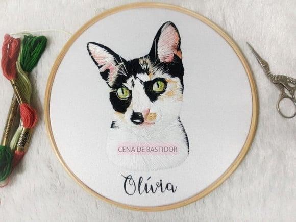 Retrato Bordado Pet - 20 cm - Bordado Animais de Estimação