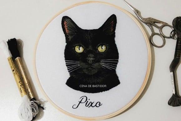 Retrato Bordado Pet - 20 cm - Bordado Animais de Estimação