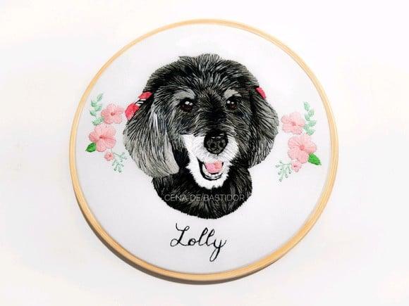Retrato Bordado Pet - 20 cm - Bordado Animais de Estimação