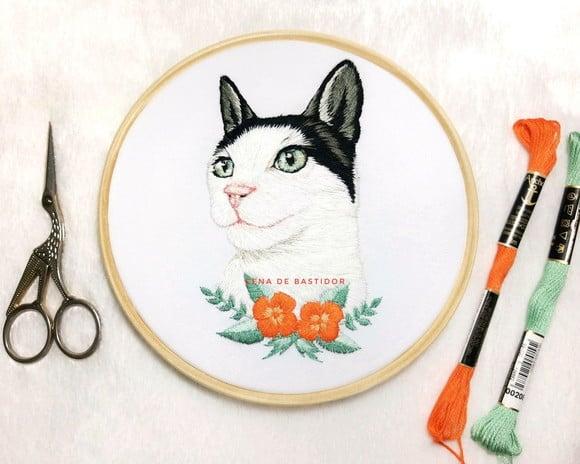 Retrato Bordado Pet - 20 cm - Bordado Animais de Estimação