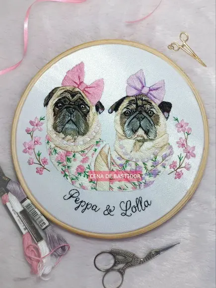 Retrato Bordado 2 Pets - Bordado Animais de Estimação - 20cm