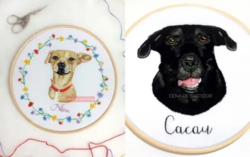 Retrato Bordado 2 Pets - Bordado Animais de Estimação - 20cm