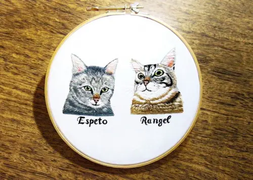Retrato Bordado 2 Pets - Bordado Animais de Estimação - 20cm