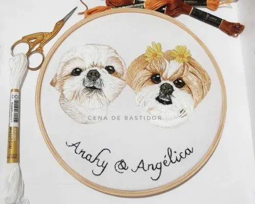 Retrato Bordado 2 Pets - Bordado Animais de Estimação - 20cm