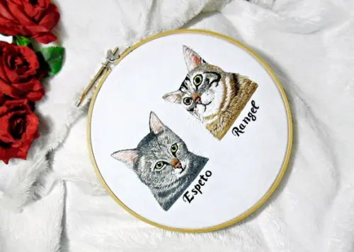 Retrato Bordado 2 Pets - Bordado Animais de Estimação - 20cm