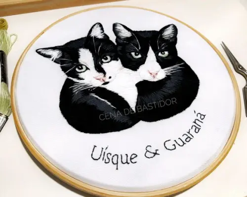 Retrato Bordado 2 Pets - Bordado Animais de Estimação - 20cm