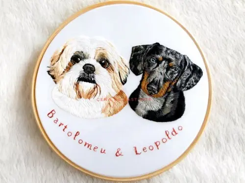 Retrato Bordado 2 Pets - Bordado Animais de Estimação - 20cm