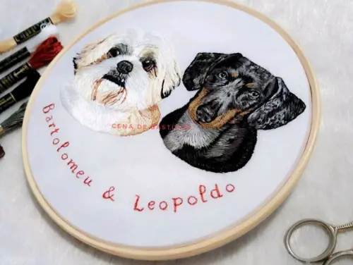 Retrato Bordado 2 Pets - Bordado Animais de Estimação - 20cm