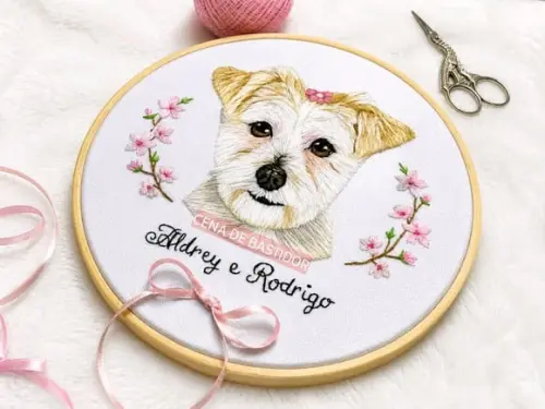 Retrato Bordado Pet - 20 cm - Bordado Animais de Estimação