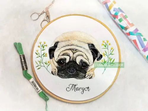 Retrato Bordado Pet - 20 cm - Bordado Animais de Estimação