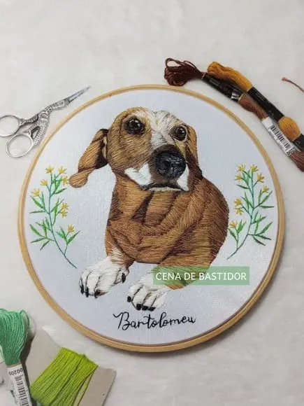 Retrato Bordado Pet - 20 cm - Bordado Animais de Estimação