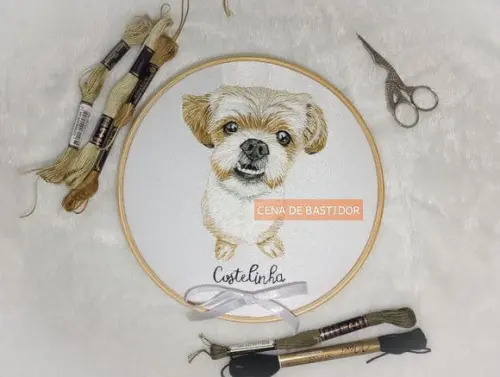 Retrato Bordado Pet - 20 cm - Bordado Animais de Estimação