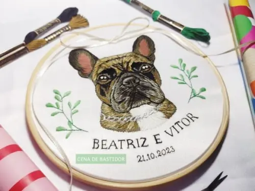 Retrato Bordado Pet - 20 cm - Bordado Animais de Estimação