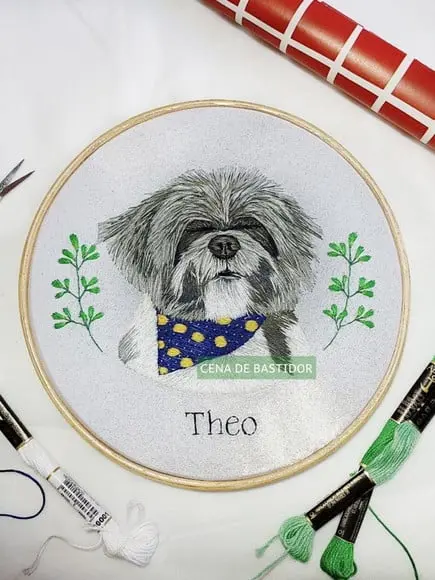 Retrato Bordado Pet - 20 cm - Bordado Animais de Estimação