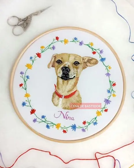 Retrato Bordado Pet - 20 cm - Bordado Animais de Estimação
