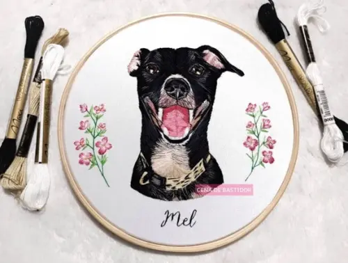 Retrato Bordado Pet - 20 cm - Bordado Animais de Estimação