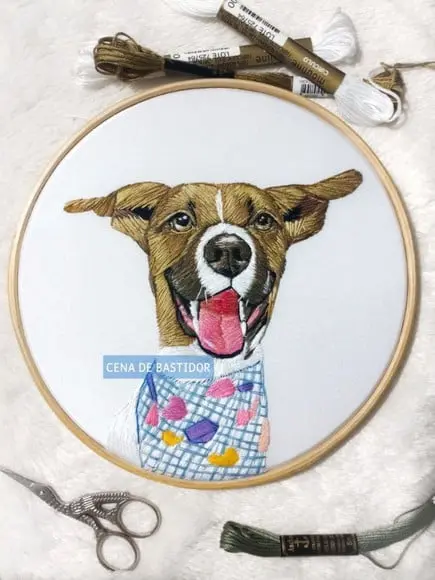 Retrato Bordado Pet - 20 cm - Bordado Animais de Estimação