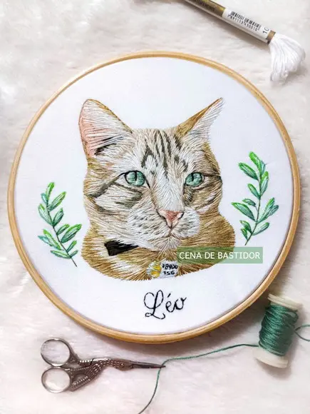 Retrato Bordado Pet - 20 cm - Bordado Animais de Estimação