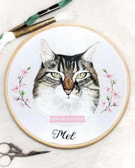 Retrato Bordado Pet - 20 cm - Bordado Animais de Estimação