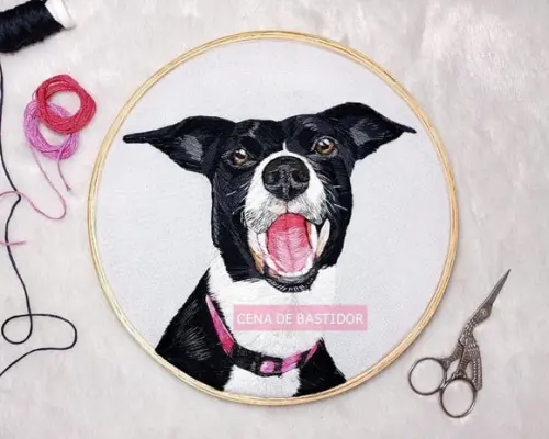 Retrato Bordado Pet - 20 cm - Bordado Animais de Estimação