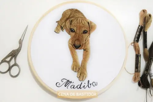 Retrato Bordado Pet - 20 cm - Bordado Animais de Estimação