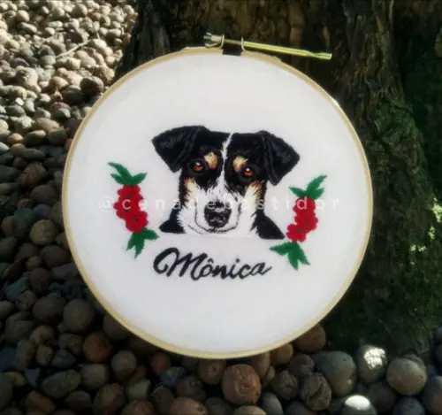 Retrato Bordado Pet - 20 cm - Bordado Animais de Estimação
