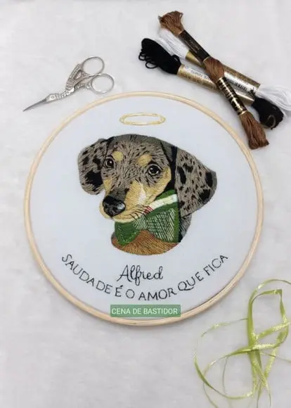 Retrato Bordado Pet - 20 cm - Bordado Animais de Estimação