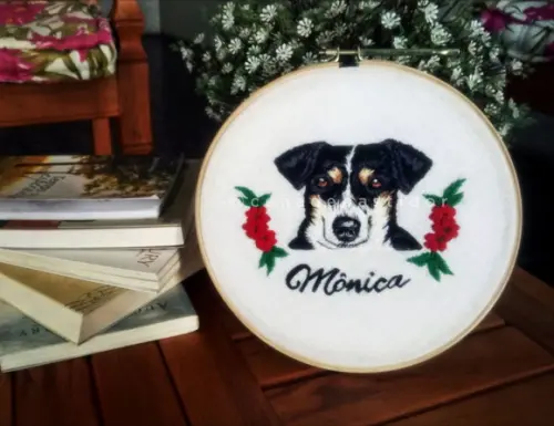 Retrato Bordado Pet - 20 cm - Bordado Animais de Estimação