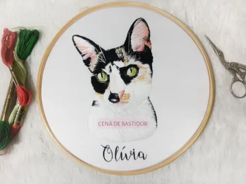 Retrato Bordado Pet - 20 cm - Bordado Animais de Estimação