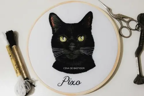 Retrato Bordado Pet - 20 cm - Bordado Animais de Estimação