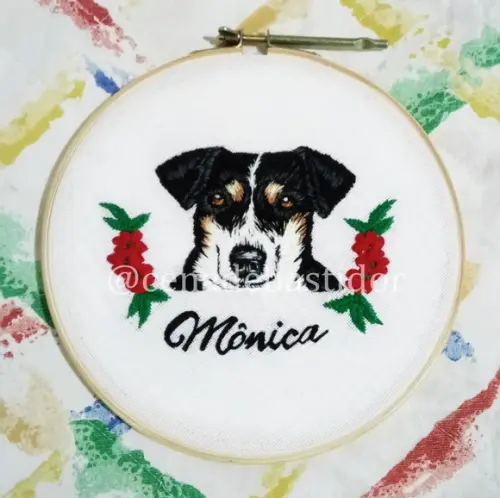 Retrato Bordado Pet - 20 cm - Bordado Animais de Estimação