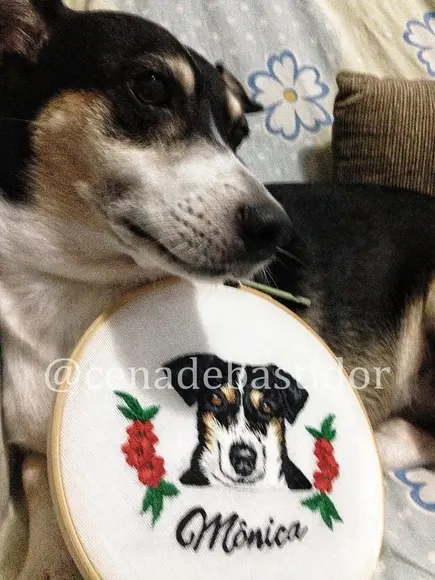 Retrato Bordado Pet - 20 cm - Bordado Animais de Estimação