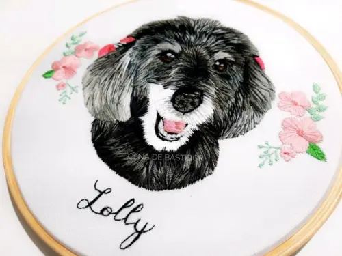 Retrato Bordado Pet - 20 cm - Bordado Animais de Estimação