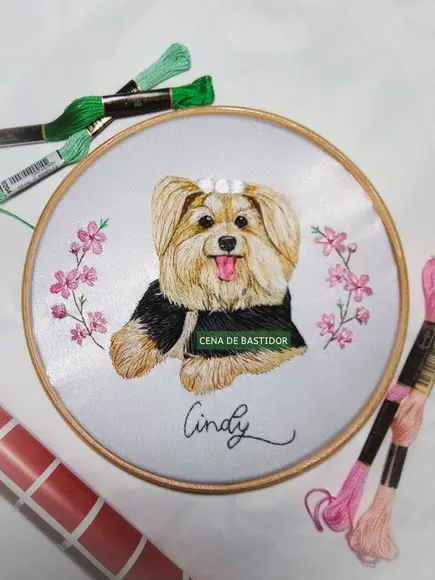 Retrato Bordado Pet - 20 cm - Bordado Animais de Estimação